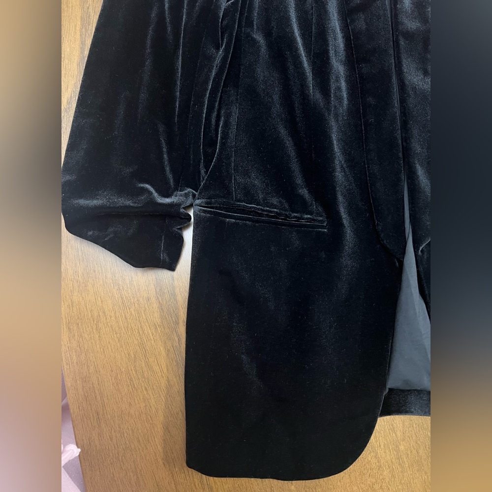 Sold* Express Women's Black Velvet Blazer Jacket Cinch Sleeve Open Front Small - Picture 8 of 13
